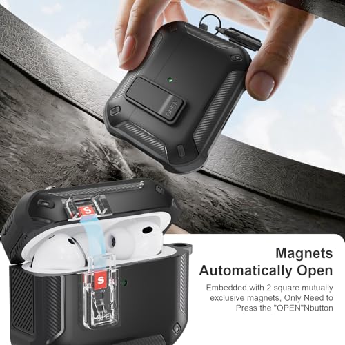 Image of for AirPods Pro 3 Case with Magnetic Lock and Phone Stand, Compatible with Magsafe Charging,with Carabiner&Cleaner kit for Apple iPod Pro 3rd Generation Cover(2025) Men Women (Black)