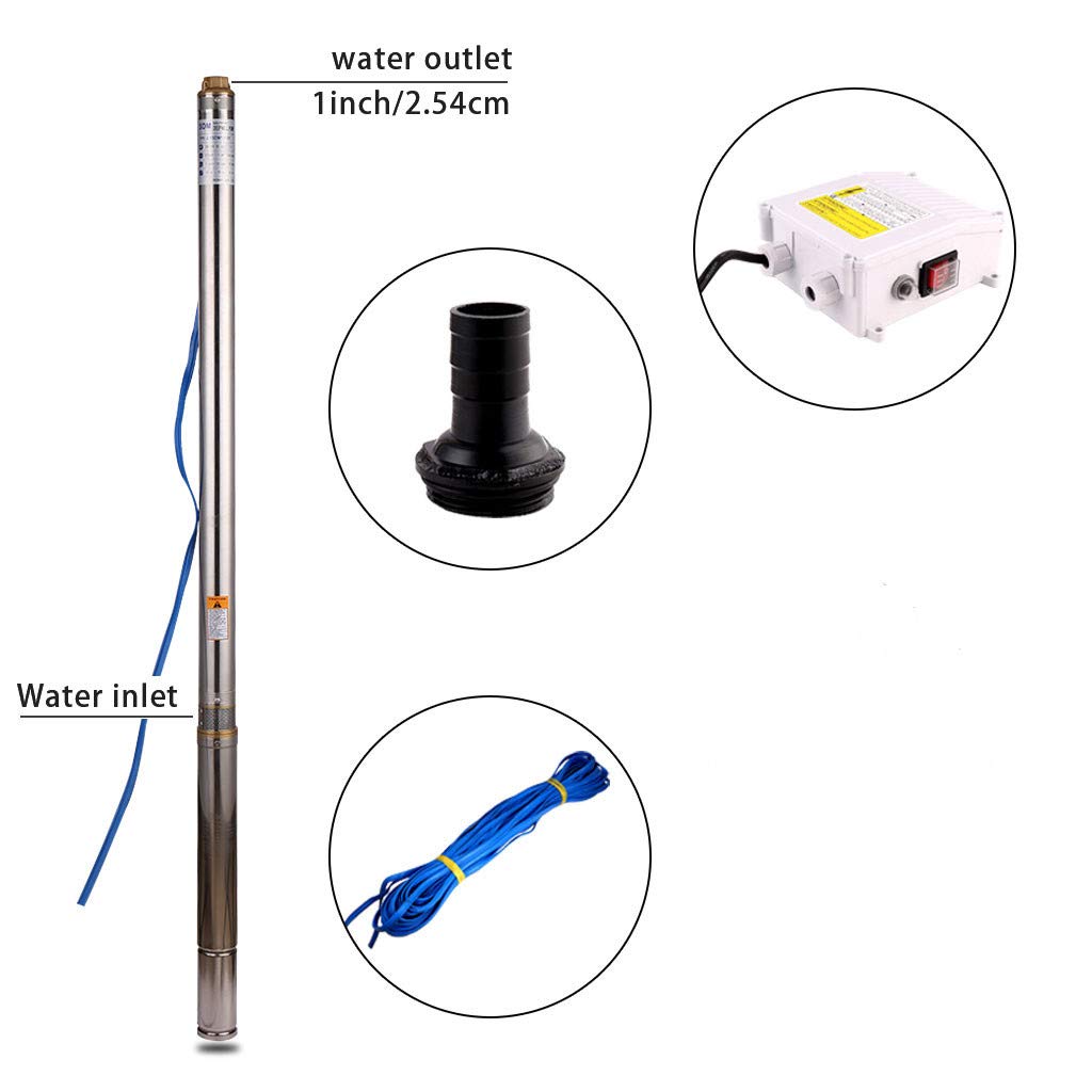 Pompa per Pozzi Profondi per Pozzo Stretto 550W Sommergibile Pompa Acqua Acciaio Inox 2800L/H Elettrica Pompe Immersione per Irrigazione/giardino e Uso Domestico con Cavo Da 20m