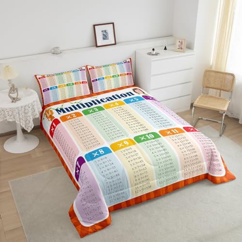 Image of Feelyou Multiplication Comforter Set Full, Math Games Bedding Set for Kids Educational Comforter Learning Time Duvet Set with 2 Pillow Case