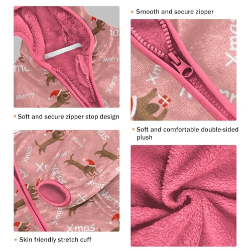 OTVEE Christmas Dachshund Dogs Kids Hoodie Jacket Fall Spring Full Zip Warm Outwear Coat3