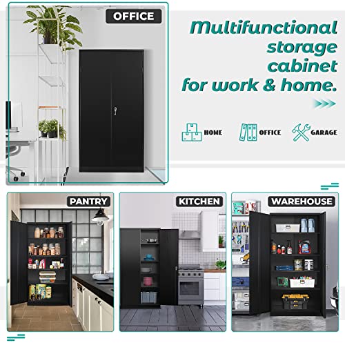 Greenvelly Steel Snapit Storage Cabinet 72" Locking Metal Storage Cabinet With 4 Adjustable Shelves,Black Metal Cabinet With 2 Doors And Lock For Office, Garage, Home (Black) #TOP1