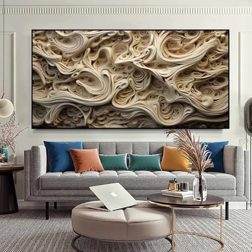 Toile esthétique abstraite dorée 70x140cm prête à suspendre