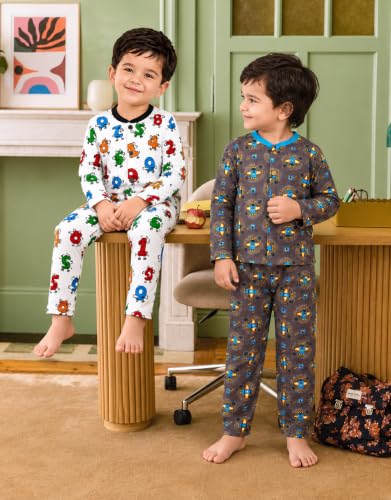 Image of 3BROS Kids Pure Cotton Night Suit Set | Boys Girls Printed Sleepwear Shirt & Pajama Clothing Combo | Soft Breathable Night Dress Outfit | Pack of 2