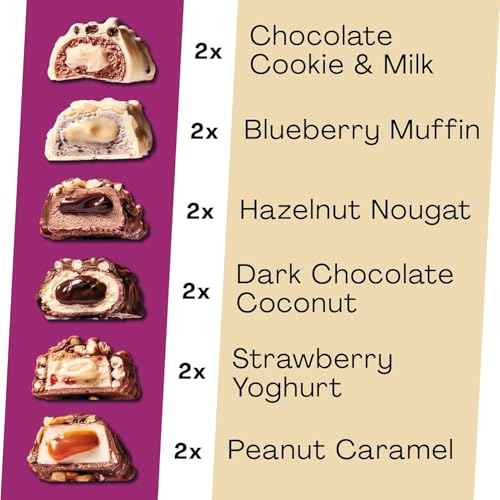 MaxiNutrition Creamy Core Bar MIX BOX, 6 Sorten (12 Riegel x 45 g), Jede Sorte enthält mindestens 14 g Eiweiß pro Riegel, Low Sugar, ohne Zuckerzusatz, ohne künstliche Aromen