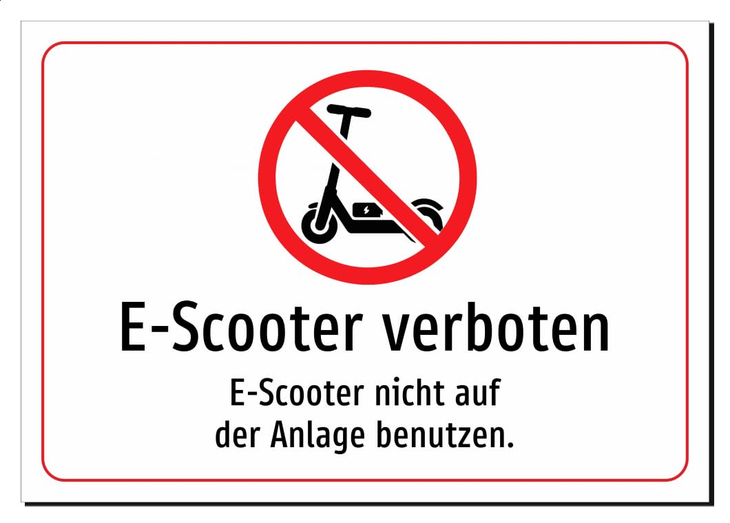 E-Scooter verboten - E-Scooter nicht auf der Anlage benutzen. – Aluschild A4 – mit Symbol