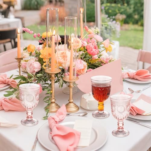 Pink 48 Pack Vintage Wine Glasses, Plastic Reusable 12 Ounce Colored Water Goblets, Unique Flower Embossed Pattern Unbreakable Stemmed Wine Glasses High Clear Wedding Party Bar Drinking Cups by XKXKKE - Image 3