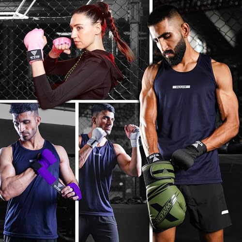 Image of WYOX Gel Boxing Hand Wraps Inner Gloves for Men & Women - 80cm /31inch Quick Wrist Strap, Padded Knuckle Support, Fingerless MMA Muay Thai Kickboxing Wraps for Training, Punching & Martial Arts