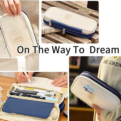 Image of Large Storage Pencil Case Big Capacity Pencil Pouch Organizer Stationery Case for Girls Boys Students College School Office Pen Pencil Box Office Pencil Pouch Aesthetic Pen Pencil case (Blue)