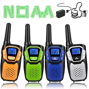 Topsung Walkie Talkies Rechargeable, 4 Pack Easy to Use Long Range Walky Talky for Adult Handheld Two Way Radio with NOAA for Hiking Camping (Orange&Blue&Green&Silver with Micro-USB Charger/Battery)