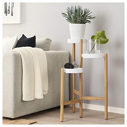Image of Ikea SATSUMAS Plant Stand, Bamboo, White, 78 cm (30 inch)