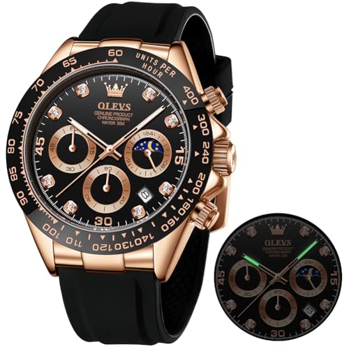 Image of OLEVS Watches for Men Business Diamond Moon Phase Male Watch Chronograph Fashion Dress Waterproof Date Analog Quartz Waterproof SiliconeMen Wrist Watch