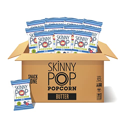 Image of SkinnyPop Butter Popcorn , 12ct, 1oz Individual Snack Size Bags, Skinny Pop, Healthy Popcorn Snacks, Gluten Free