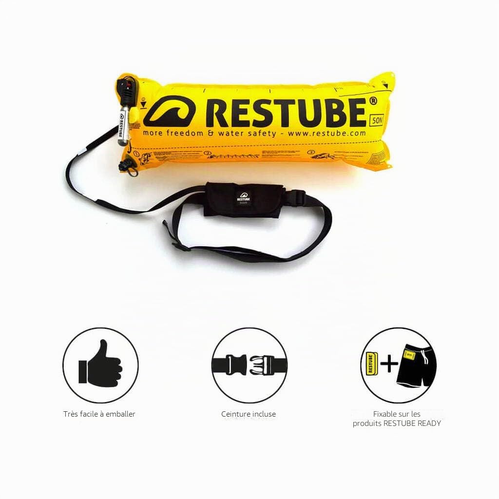 RESTUBE Bouée de natation Beach CO2 - Pour une sensation de sécurité dans l'eau - Bouée de sauvetage amovible - Bouée de natation pour adultes et enfants à partir de 10 ans - Bouée pour SUP, natation