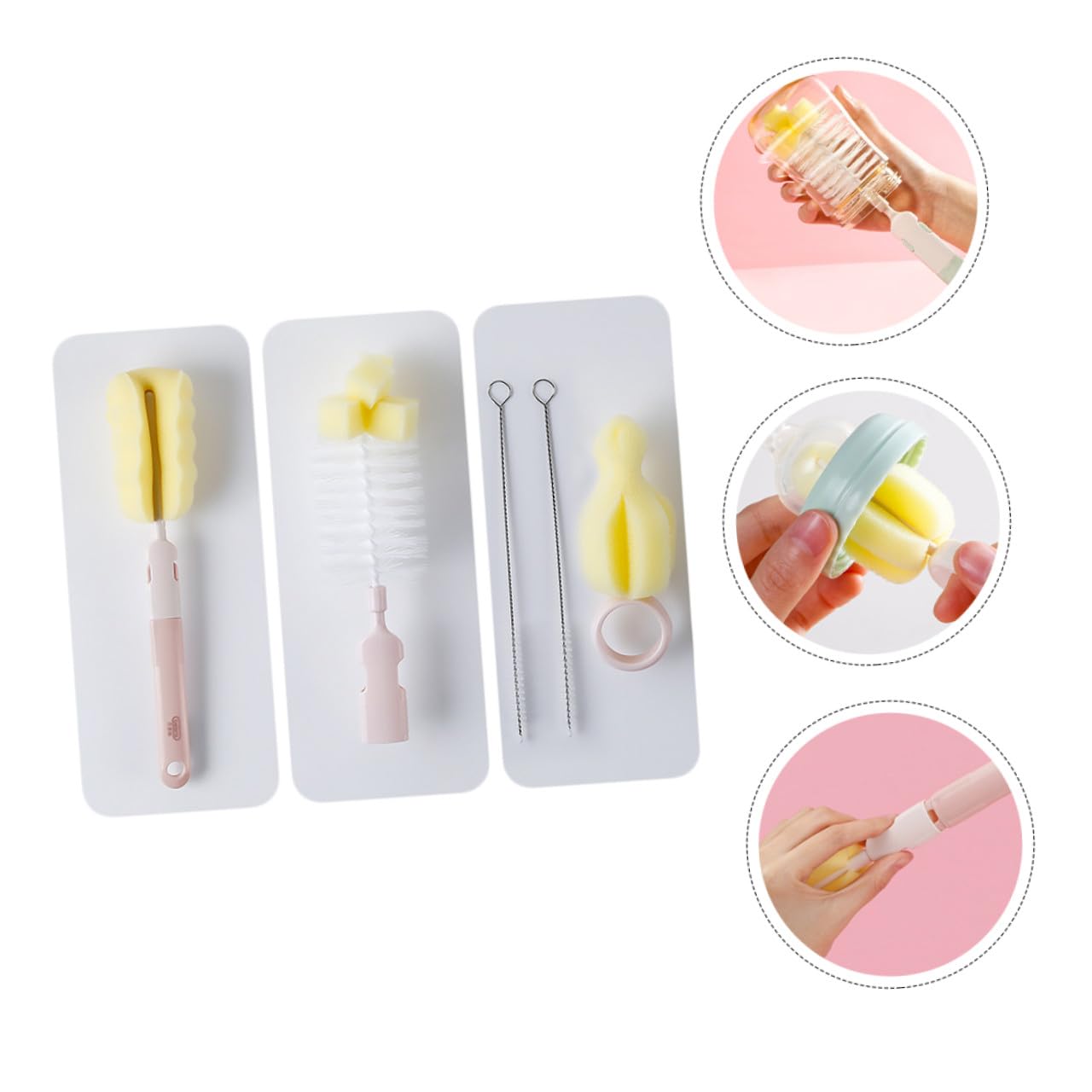 Healeved 3juegos Cepillo De Limpieza para Biberones Mango y Cepillo para Sorbete De Diseño Ergonómico para Botellas Altas y Estrechas