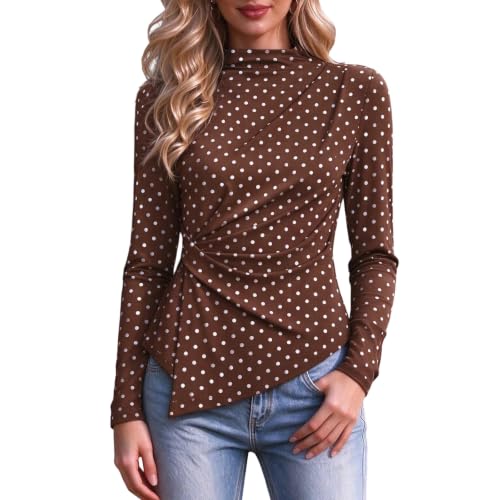 Long Sleeve Shirts for Women Mock Neck Asymmetrical Business Casual Tops - image 2