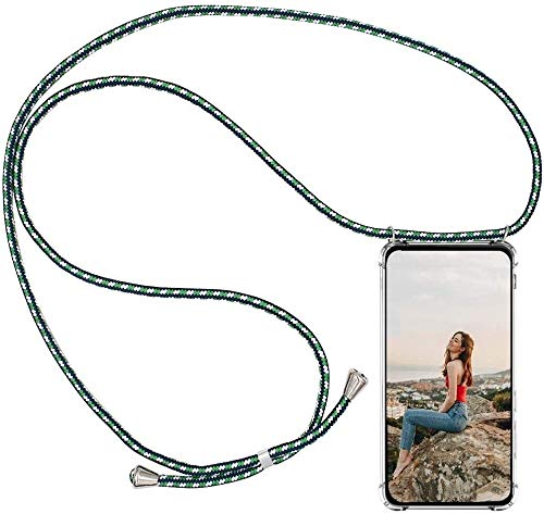 AKC Funda con Cuerda Compatible para Samsung Galaxy Note 10 Plus Carcasa Colgante Cadena Acrílico Caso Ajustable Collar Correa Anti-Choque Case-Verde