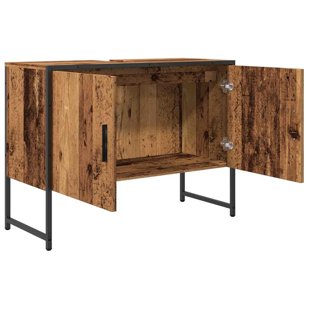 Szafka pod umywalkę, wygląd starego drewna, 80 x 33 x 60 cm, materiał drewnopochodny z otworem na syfon, stal malowana proszkowo, miejsce do przechowywania szafki na umywalkę w łazience
