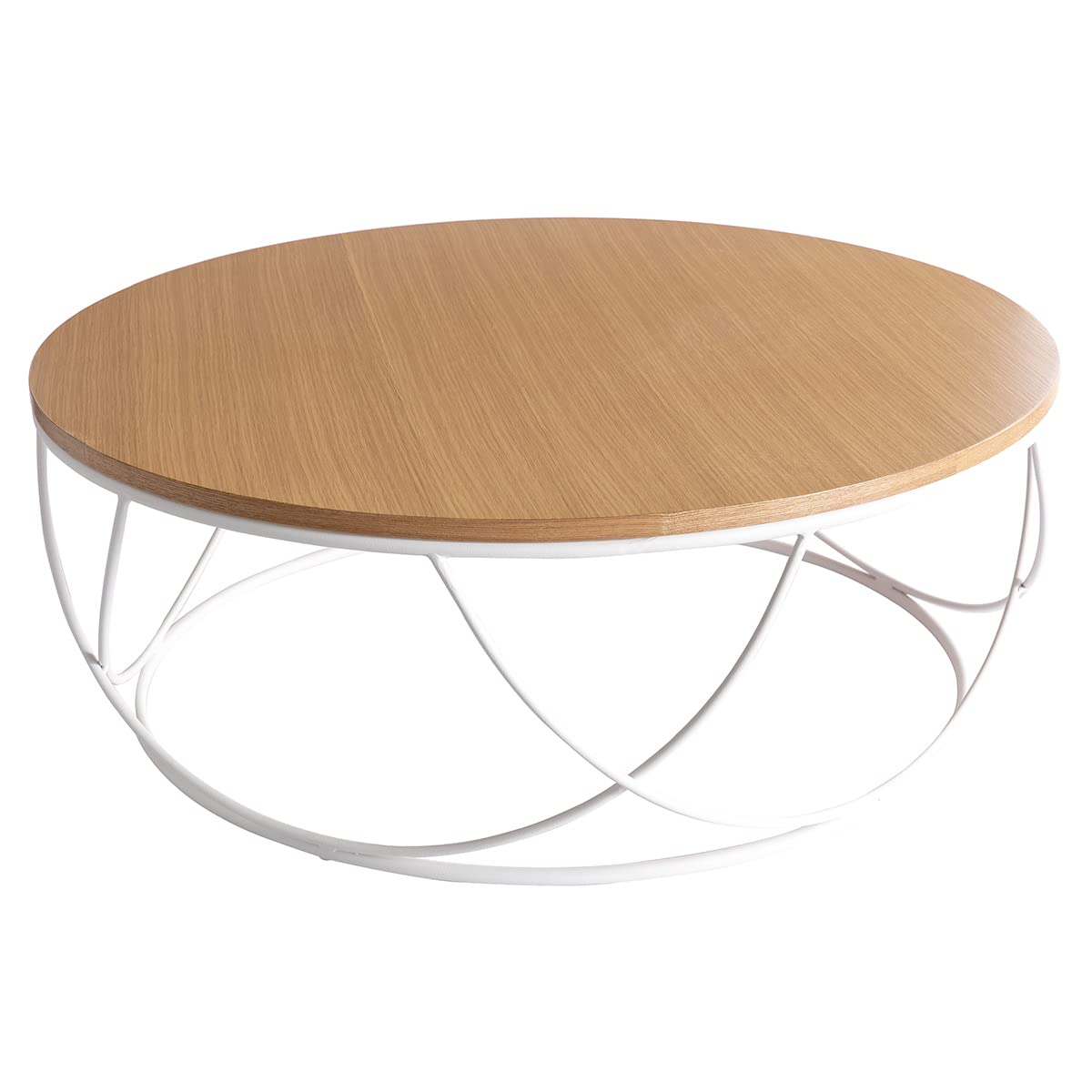 Miliboo Table Basse Ronde Bois Clair chêne et métal Blanc D80 cm Lace