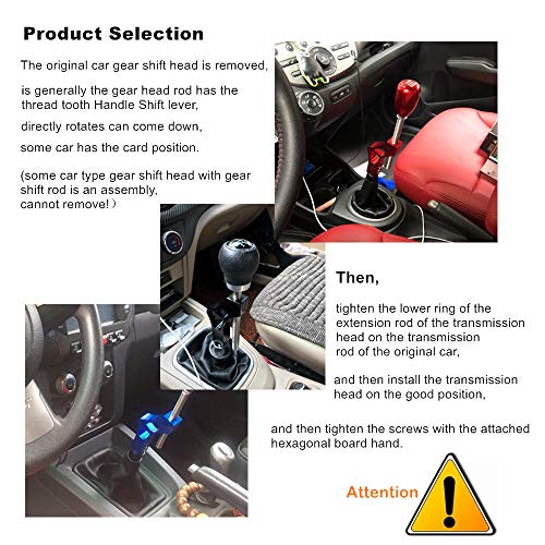Aotokoop Universal Adjustable Gear Shift Knob, Extender Height Lever Extension Car Gear Shifter Extender Kit With 4 Adapters - Blue #TOP3