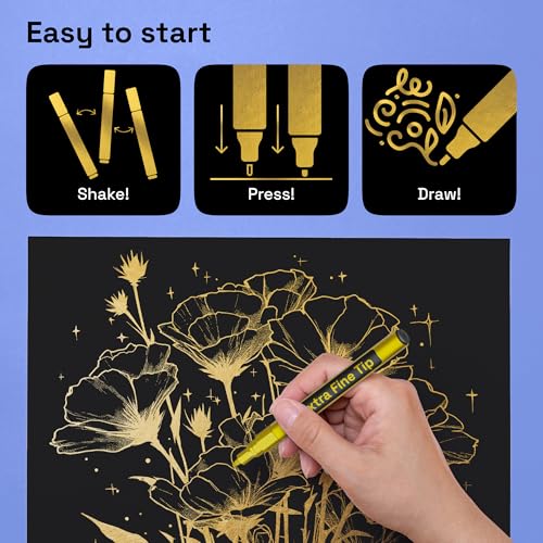 ARTISTRO Paint Pen for Rock Painting, Stone, Ceramic, Glass, Wood, Tire, Fabric, Metal, Canvas, Calligraphy Pen, Acrylic Paint Marker Water-based Extra-fine Tip 5 Gold - Image 6