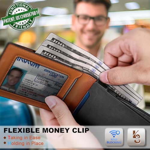 Image of KEMISANT Men Wallet,Slim Wallet Card Case With Magnetic Billfold Flip,Pop-up Access for 12Cards RFID Blocking
