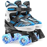 ECOO Roller Skates for Girls Boys Ages 4-12, Toddler Kids 4 Size Adjustable Light up Wheels Beginner Skates (Blue, Medium-Big Kids（13j-3 US）)