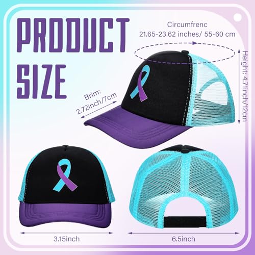Image of Hercicy 12 Pcs Suicide Prevention Awareness Hat Inspirational Teal Purple Ribbon Baseball Cap World Suicide Prevention Day for Men Women