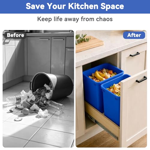 Image of ROOMTEC 35QT Kitchen Trash Can,Sturdy and Lightweight Slim Trash Can,2-Pack | 35 Quart Plastic Trash Can, Trash Cans for Kitchen, Workspace, Bathroom, Office, Easy to Clean ,Wide-open Top Design, Blue