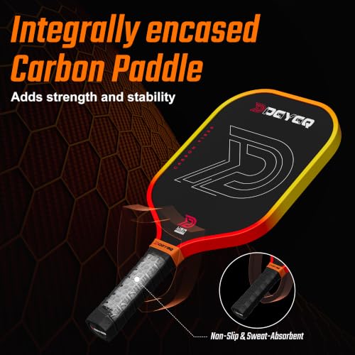 Image of Pickleball Paddle, T700SC Carbon Fiber Surface with Enhanced Spin & Power, Textured Face Pickle Ball Paddle with Polymer Honeycomb Core, 4 Shape & Thickness Options
