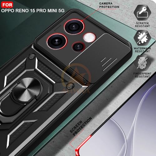 Image of Armor Bumper Back Cover Case for Oppo Reno 15 Pro Mini 5G Rotating Camera Cover, Ring Holder & Kickstand | Heavy Duty & 360 Degree Protection Oppo Reno 15 Pro Mini 5G Back Cover (Black)