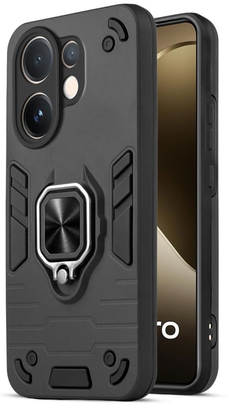 Mr. Case Back Cover for Vivo T4 Pro 5G with 360° Rotating Ring Stand | Dual Layer Shockproof Protection | Tough Frame | Raised Camera Protection Case – Black