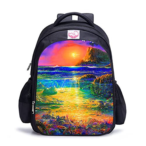 Sac à dos imprimé 3D paysage coloré pour sorties et école enfants