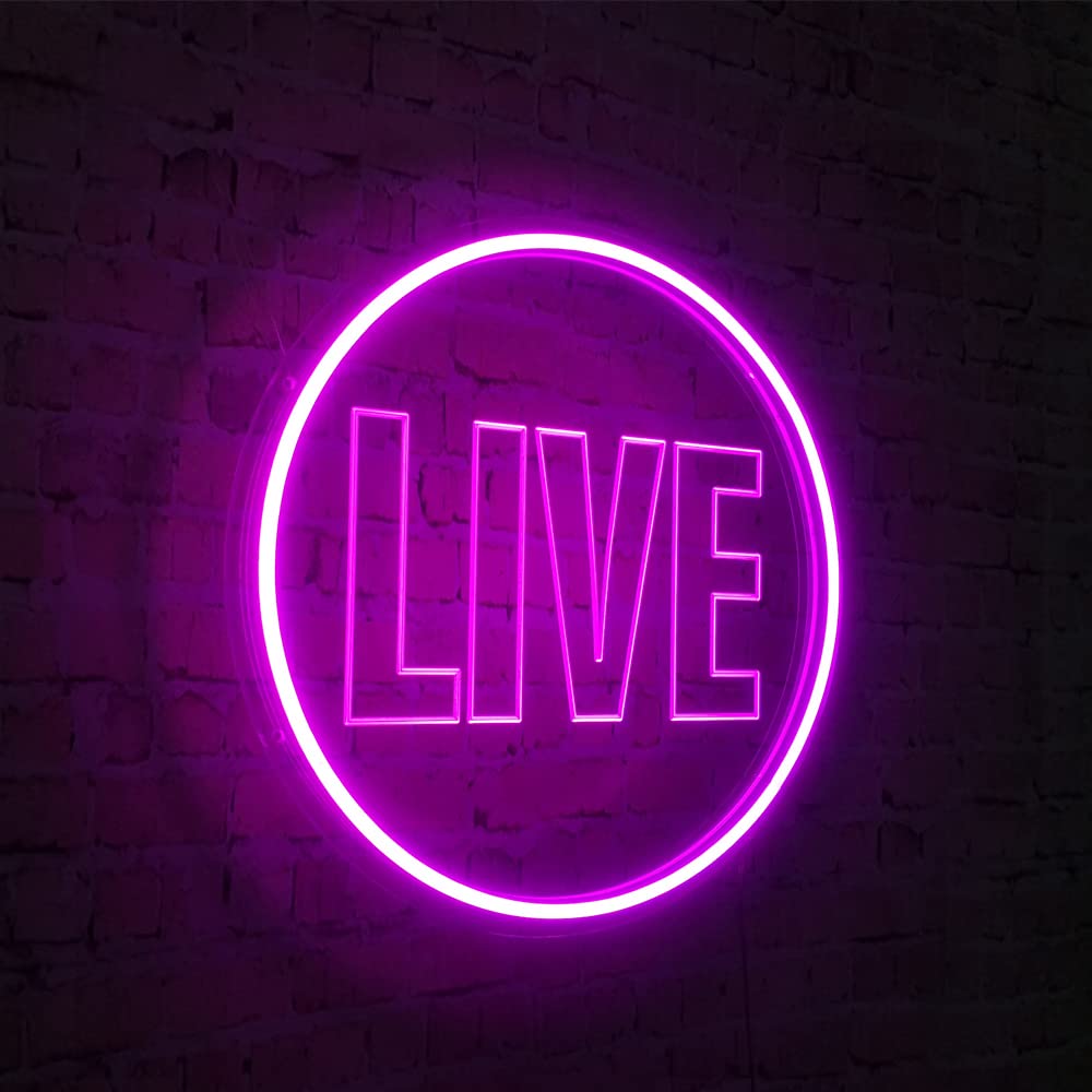 NOXTROND Live Neon Lights Sign, USB Powered Live On Air Led Neon Wall Art Sign, Dimmable Wall Décor Round Live Streaming Neon Night Light LED Sign for Streamer, Gamer, Game Room, Home Decoration (Pink)