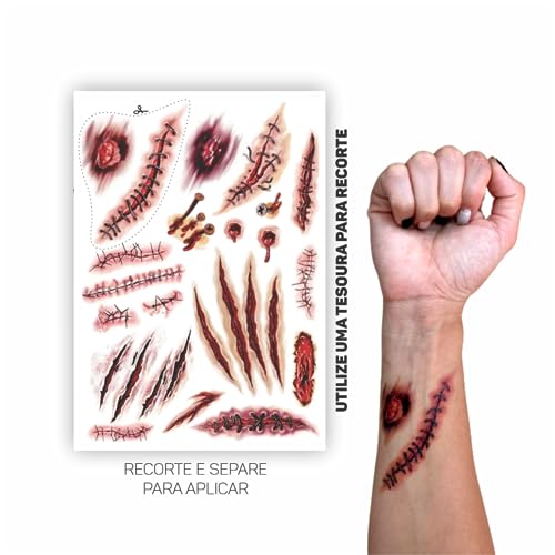 60 Tatuagem Temporária Cicatriz Com Sangue Fantasia Cosplay