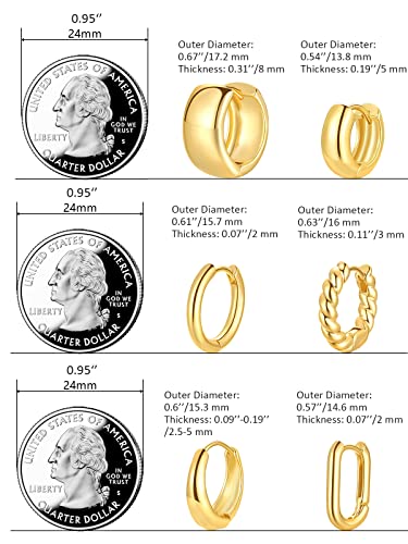 Small Gold Hoop Earrings Set Globosenpur Gold Huggie Hoop Earrings 6 Pairs 14K Gold Plated Huggie Earrings For Women Chunky Square Twisted Thick Oval Hoop Earrings For Girls #TOP1