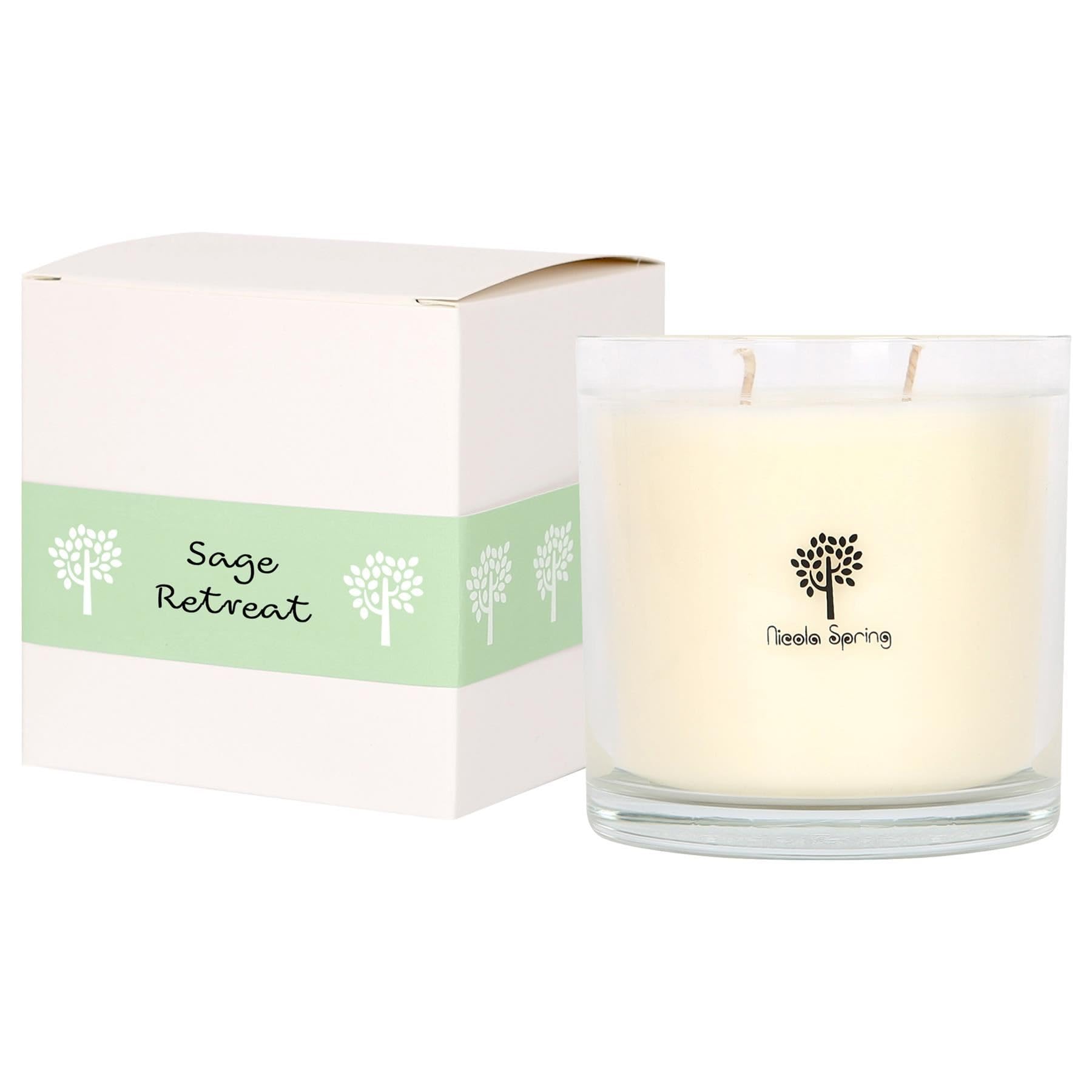 Nicola Spring Soy Wax Scented Candle 400g – Sage Retreat Fragrance – Double Wick 45 Hour Burn Eco-Friendly Large Jar Candle for Relaxation, Aromatherapy, Home Décor & Luxury Gifting