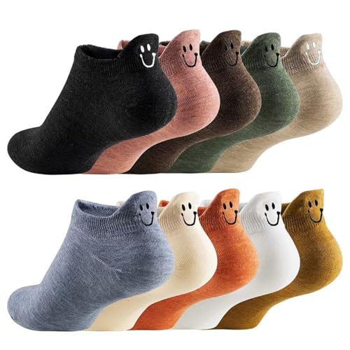 10 pairs of embroidered ankle socks, simple and comfortable low-cut socks, Multicolor, One size