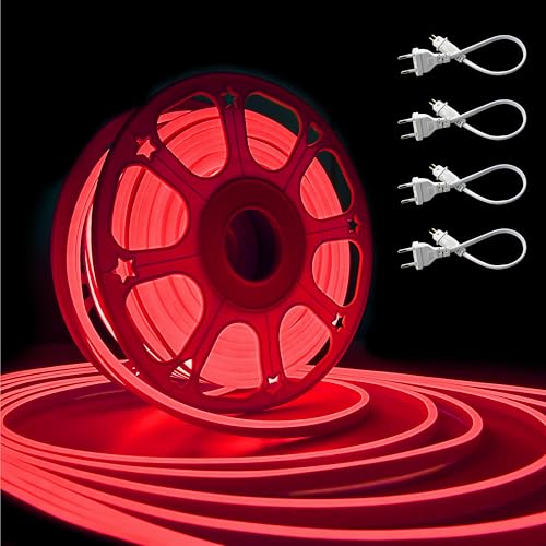 Image of Forus 40 Meter LED Neon Strip Light | Waterproof Outdoor Flexible & Cuttable Decorative LED Neon Lights for Indoor Wall Decor, Custom Name Sign, Diwali Lighting | Red 1Pc with 4 Connectors