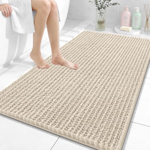 Image of OLANLY Bathroom Rug Mat 44x32, Thick Soft and Absorbent Chenille Bath Mat, Non-Slip Rubber Backing, Machine Washable Quick Dry Bath Rugs for Tub Shower Floor, Home Decor Accessories, Sand