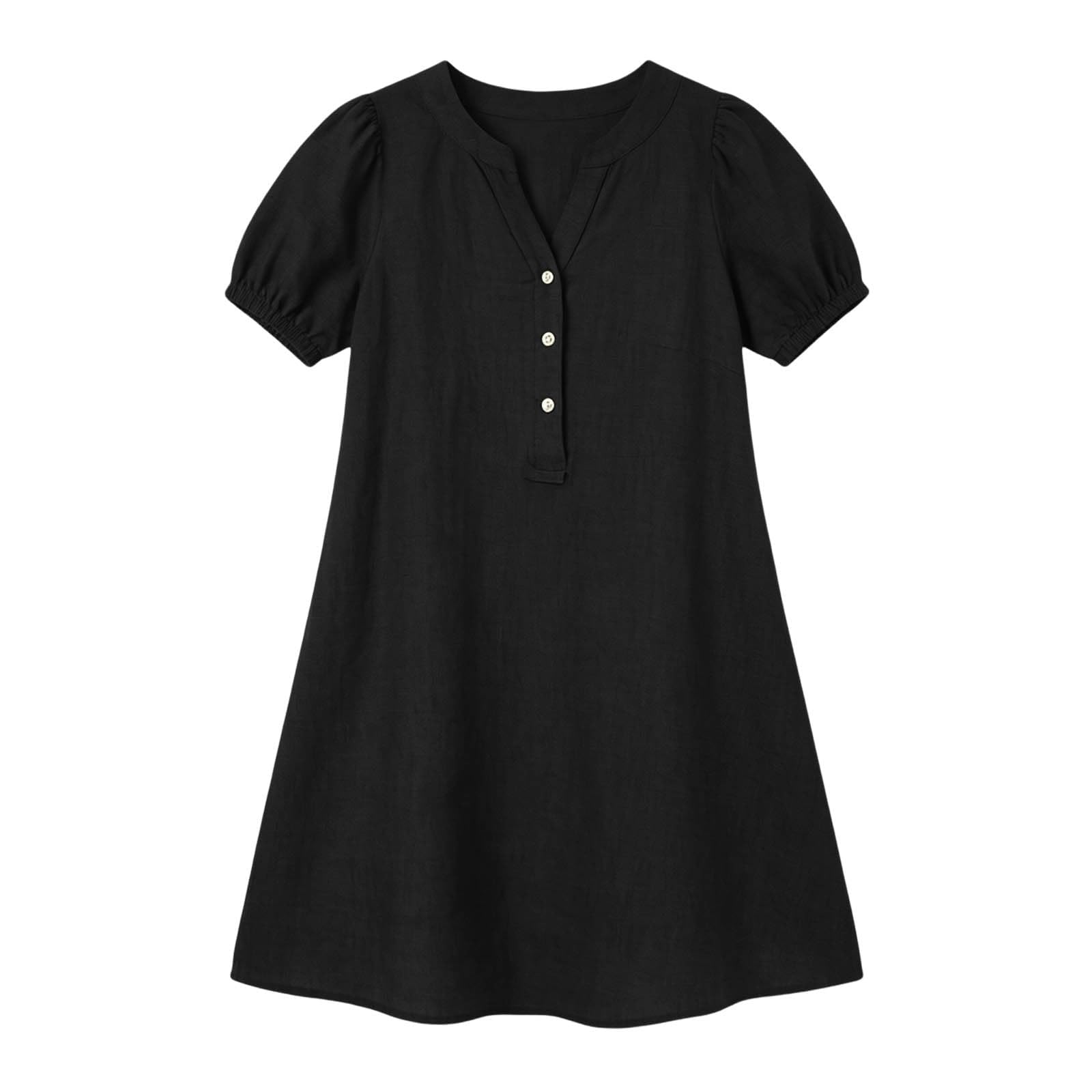 Robe midi Ample Femme col en V Demi-boutonnée Manches Bouffantes Courtes avec Poche latérale Style décontracté Chic pour Les Vacances