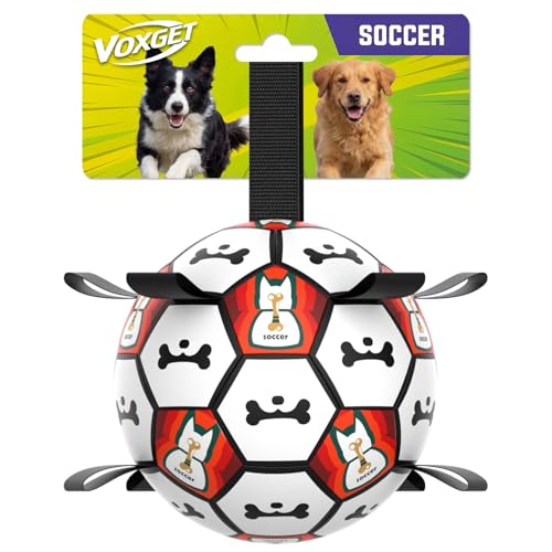 Interactive Dog Ball Toys, 2026 Dog Soccer Ball with Thicken Straps for Small Medium Breeds Tug of War, Small Herding Balls with Pump for Puppy Dogs Outdoor Play Training (Black, 6 Inch) Bla