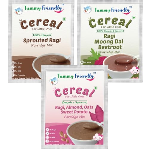 Image of TUMMY FRIENDLY Foods Certified Organic Ragi Porridge Mixes | Rich In Calcium, Fibre & Micro-Nutrients |3 Packs, 50G Each