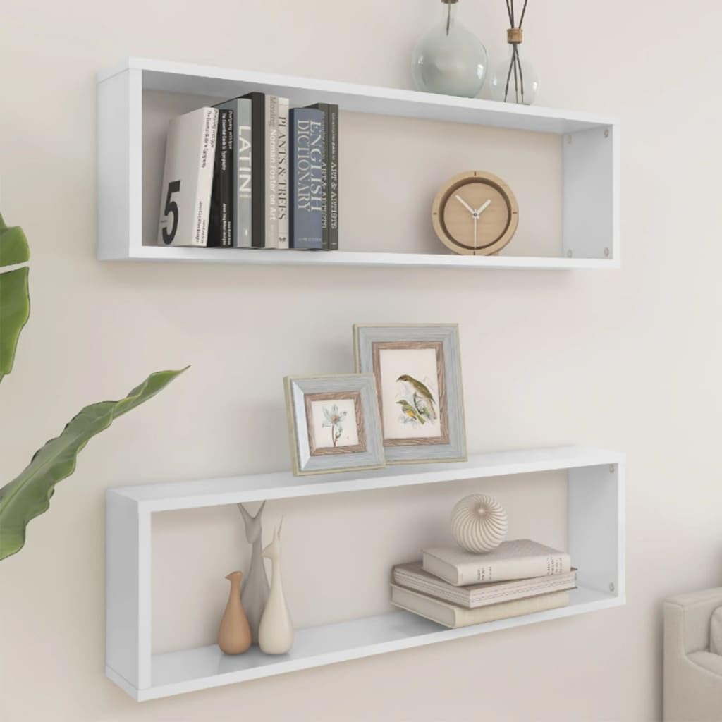 Genérico Estante Cubo Pared 2uds contrachapado Blanco Brillo 100x15x30cm,Estantes y estanterías-807097