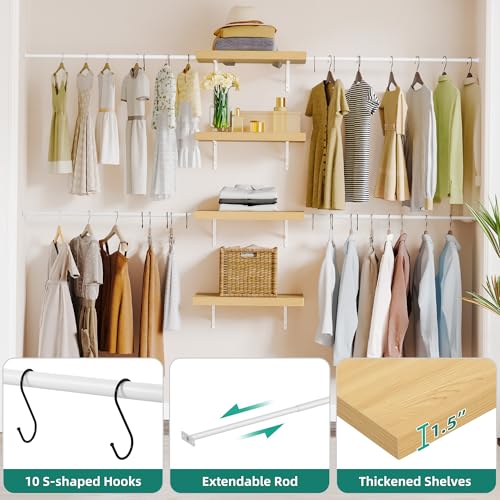 YITAHOME Wall-Mounted Closet System with Expandable Rod and Thickened Shelves – Adjustable Clothing Rack for Bedroom, Laundry Room and Cloakroom, Suitable for 2-8 Feets Space - Image 4
