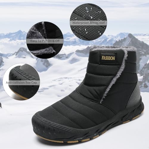 Mens Winter Snow Boots Anti-slip Waterproof Winter Shoes Comfort Platform Slip On Lightweight Fur Lined Warm Ankle Boots2