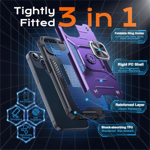 Image of Anqrp Heavy Duty Case for iPhone 13 Mini Case with Enhanced Ring Holder Grip Stand, Military Grade Shockproof Rugged Drop Protective Silicone Hard Slim iPhone 13 Mini Phone Case Cover,Purple