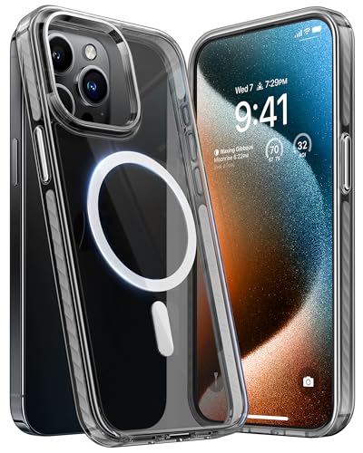 TORRAS iPhone 15 Pro �p �P�[�X [MagSafe�Ή�] [�R�p�O���[�h�̕ی�] ���΂ݖh�~ ���h�~ �w�� ���C�g�ѓd�b�P�[�X iPhone 15 Pro (2023) �p �N���A �O���[ �u���b�N