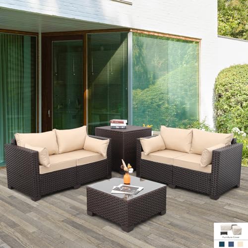 Patio-Furniture-Set-4-Piece-Patio-Furniture-Set-Outdoor-Furniture-Sets-Outdoor-Loveseat-Storage-Box-Coffee-Table-with-Khaki-Anti-Slip-Cushions-and-Waterproof-Covers Patio Furniture Set 4 Piece Patio Furniture Set Outdoor Furniture Sets Outdoor Loveseat Storage Box Coffee Table with Khaki Anti Slip Cushions and Waterproof Covers