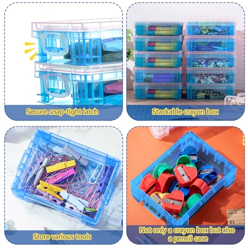 Image of Suzile 40 Pcs Plastic Crayon Boxes Holds 24 Crayon with Snap Lid Storage Container Clear Stackable Case for School Office Classroom Supplies Pen Pencil Craft(Blue)
