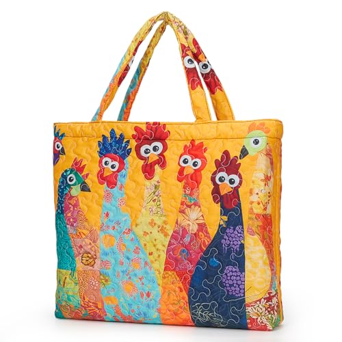 HiTotes Quilted Tote Bags for Women Vintage Bookish Floral Tote Bag Unique Large Shoulder Bag Cotton Hobo Bag for Shopping